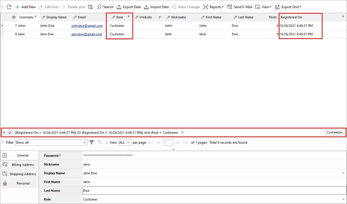 WooCommerce Users Filtered by Role and Registration Date