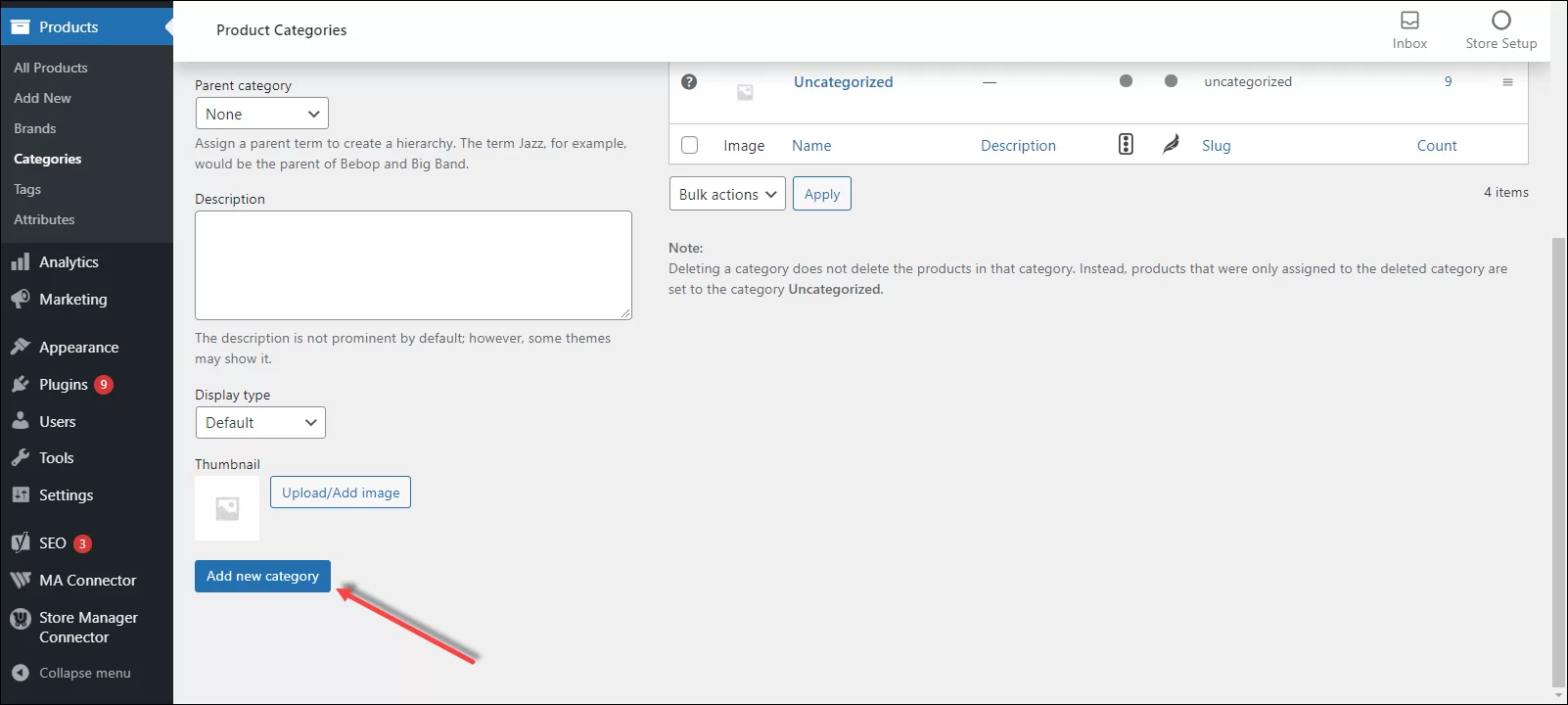 Add New Category In WooCommerce Admin
