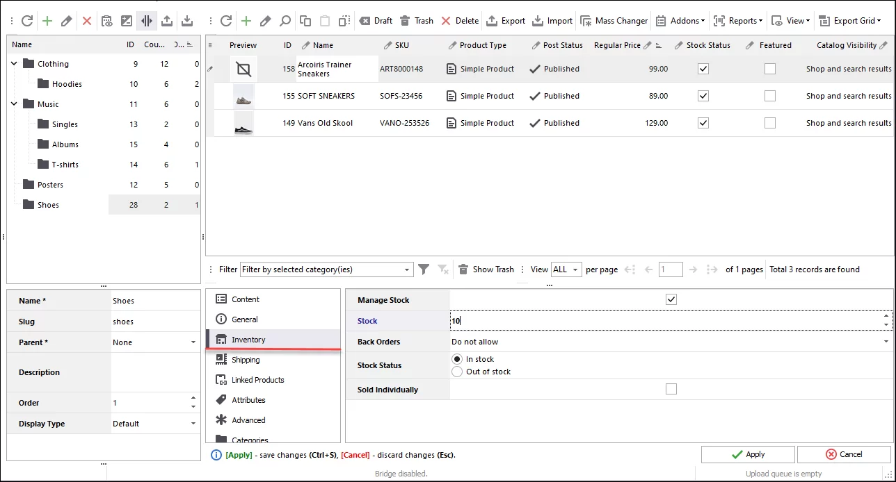 Inventory Tab of WooCommerce Simple Product