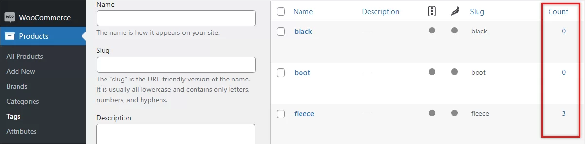 WooCommerce Product Tag Count