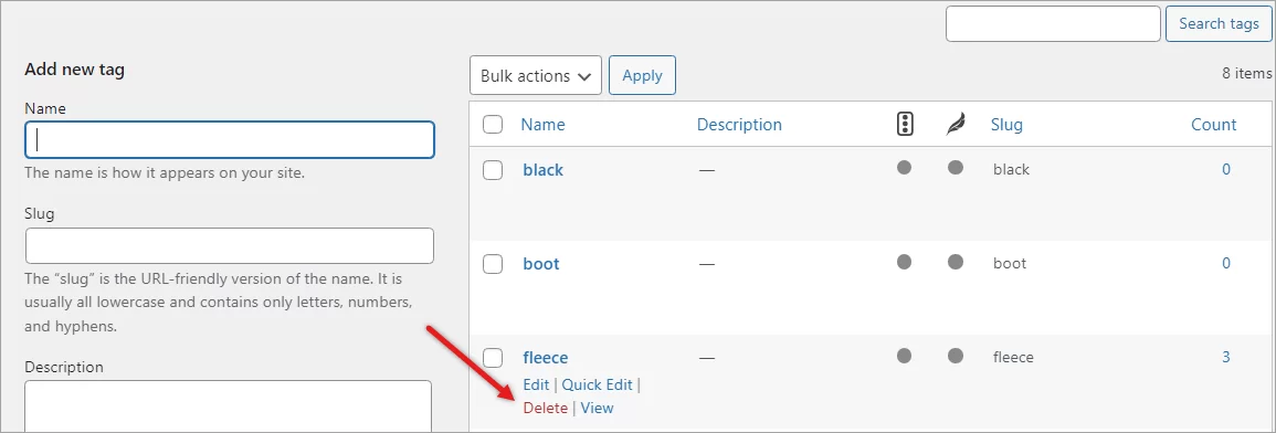 WooCommerce Product Tag Deletion
