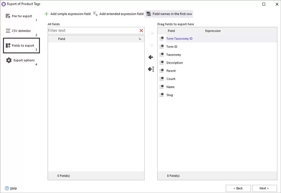 WooCommerce Store Manager Export Tags Fields