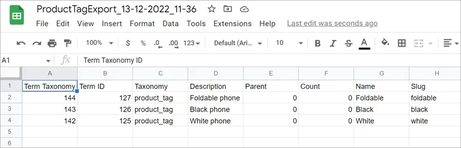 WooCommerce Store Manager Export Tags File