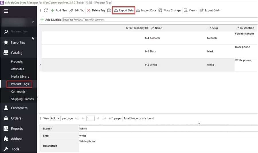WooCommerce Store Manager Export Tags
