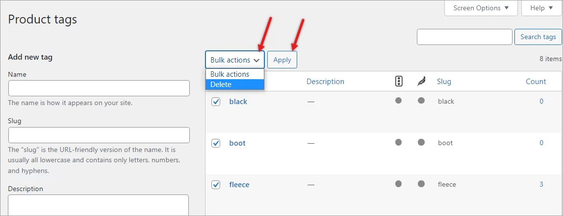 WooCommerce Tags Deletion in Bulk