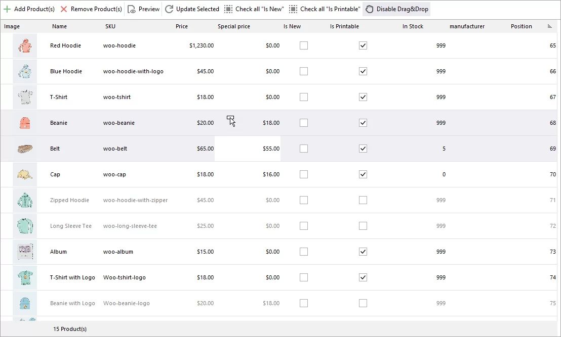 Operations Over Products Added to WooCommerce PDF Catalog