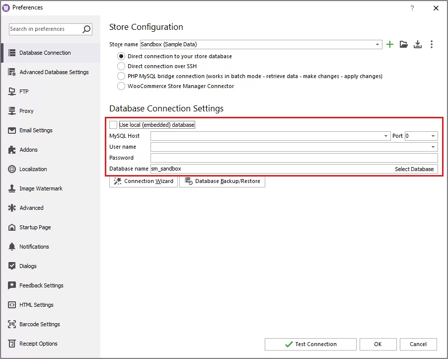 Direct Database Connection Settings in Store Manager for WooCommerce
