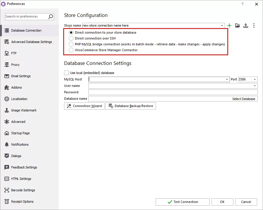 Types of Database Connection to WooCommerce Store