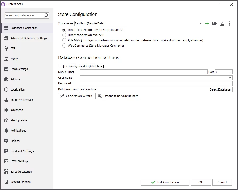 WooCommerce Database Connection Settings in Store Manager