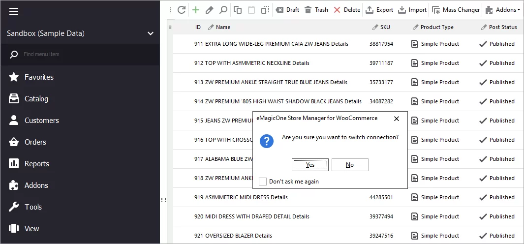 WooCommerce Store Connection Switch Confirmation
