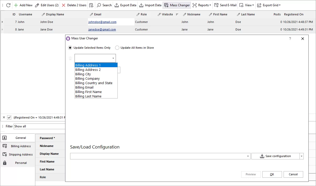 Bulk Billing Address Change in WooCommerce Mass User Changer