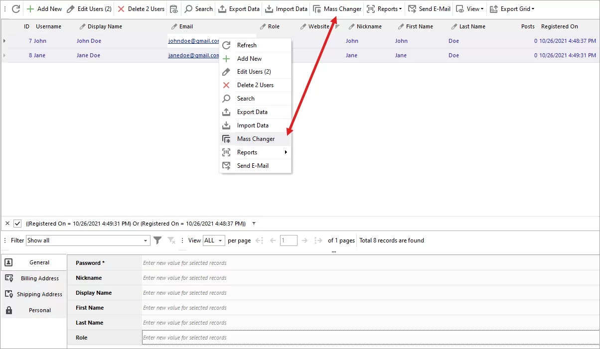Mass Users Changer Launch in WooCommerce Store Manager