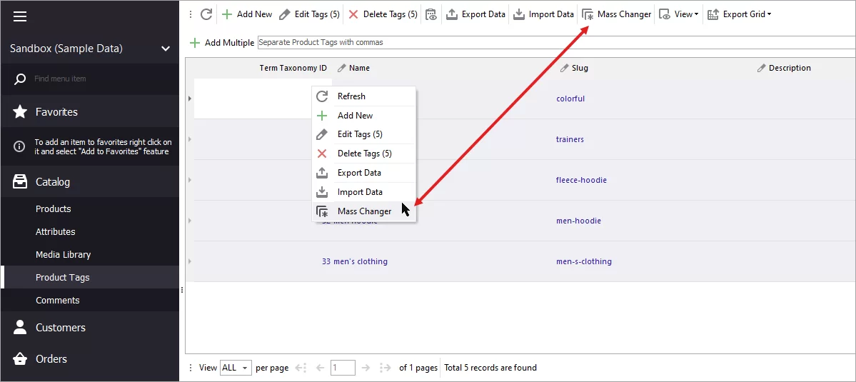 WooCommerce Tags Mass Changer in Store Manager