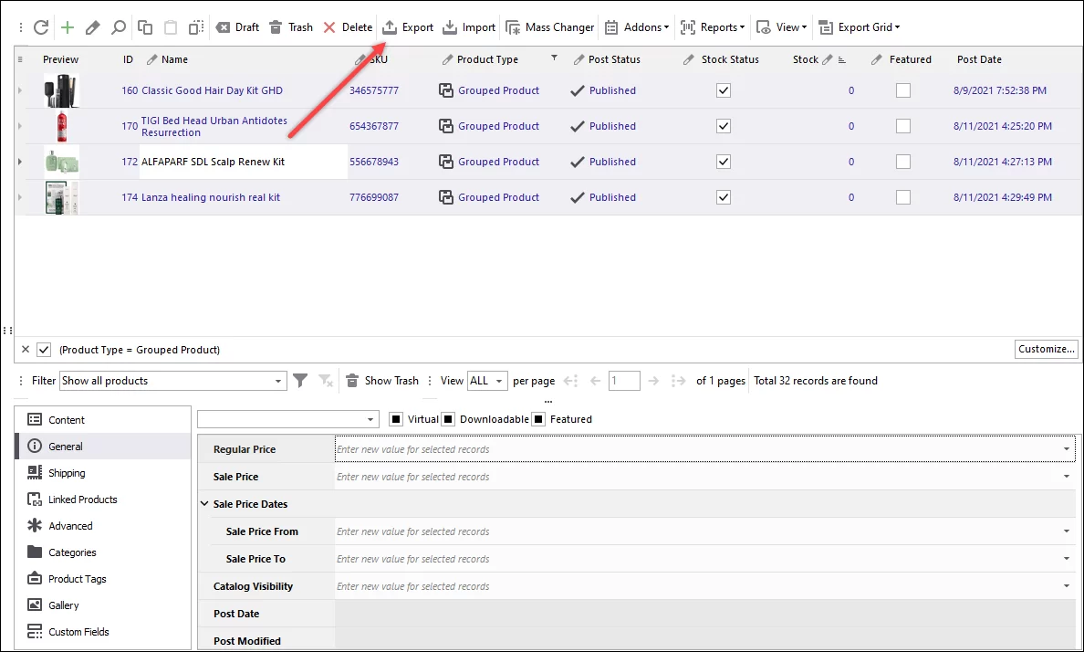 Export WooCommerce Grouped Products