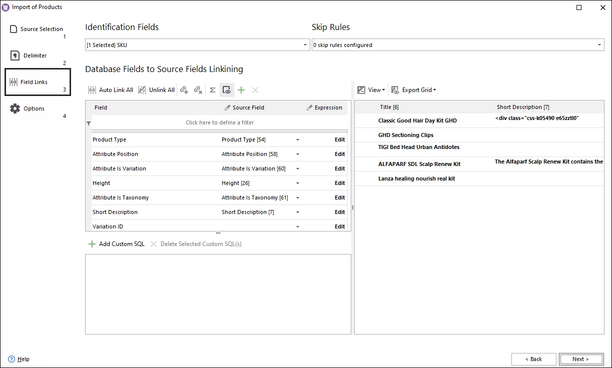 Field Links Step During WooCommerce Grouped Products Import