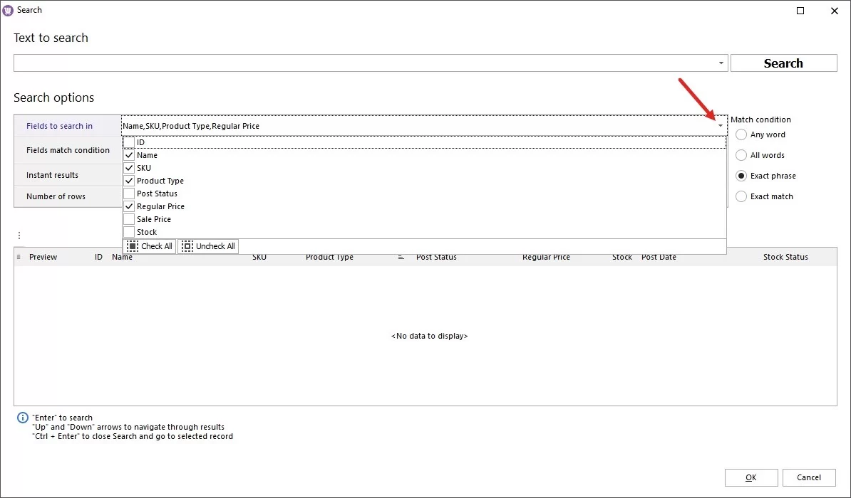 WooCommerce Linked Products Search in Store Manager