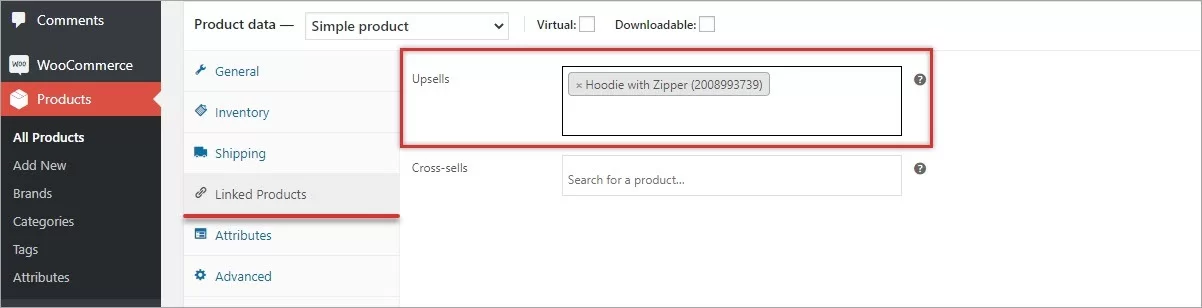 WooCommerce Up-sell Product in the Admin