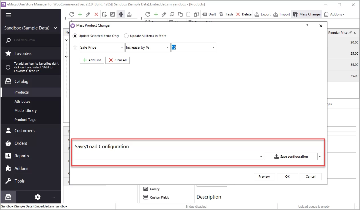Save or Load WooCommerce Price Update Configuration