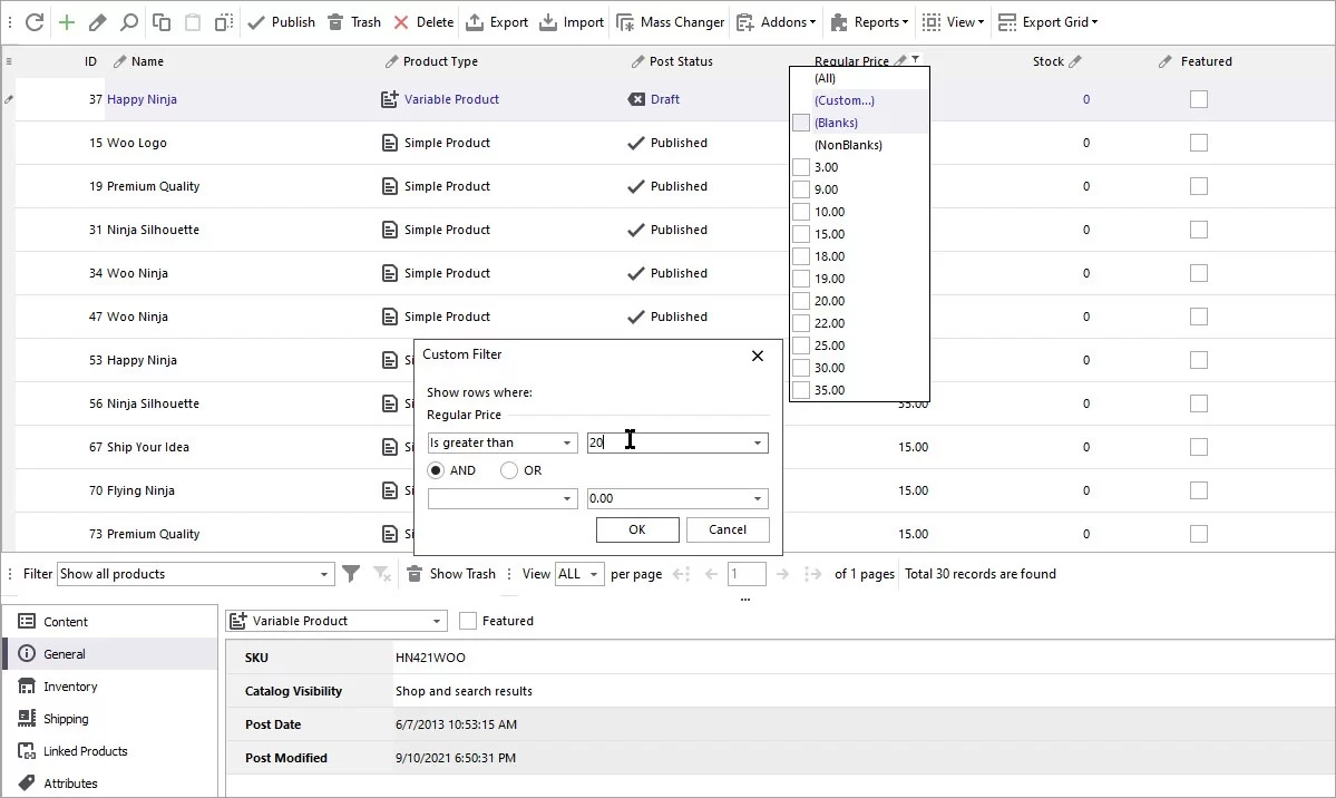 Add, edit WooCommerce products massively