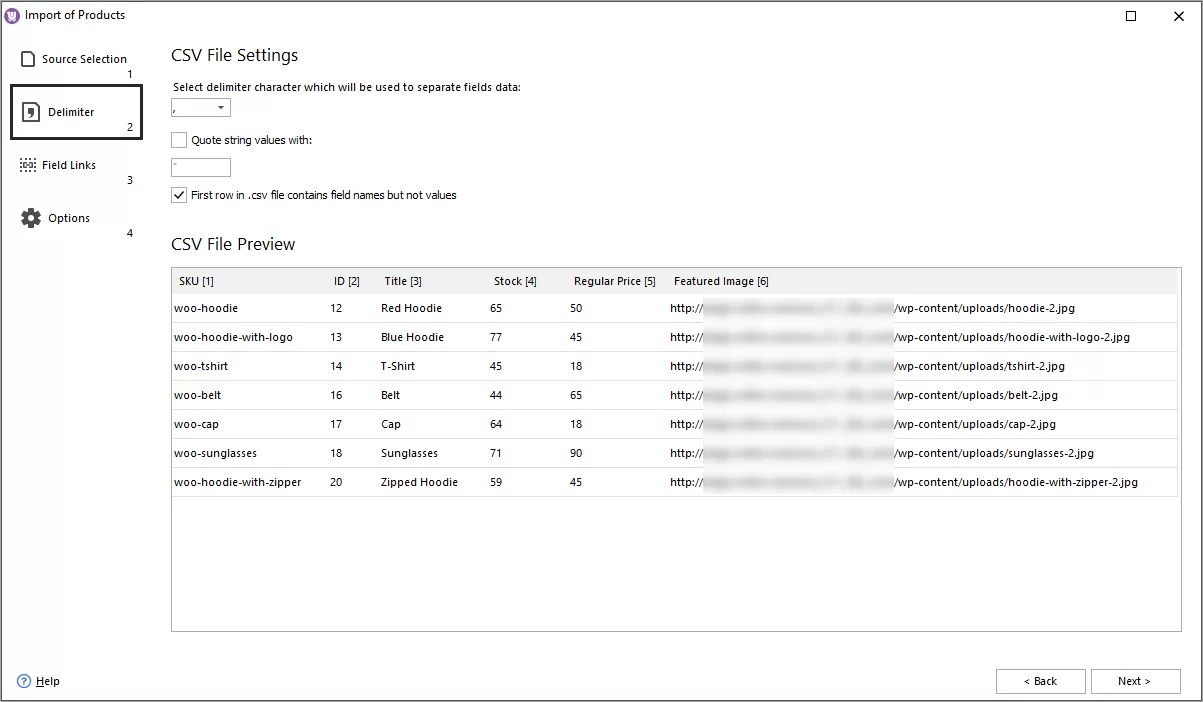 Delimiters Step During WooCommerce Images from URLs Import