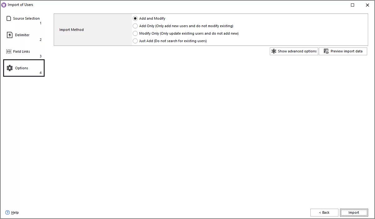 Select import method for WooCommerce users import with passwords