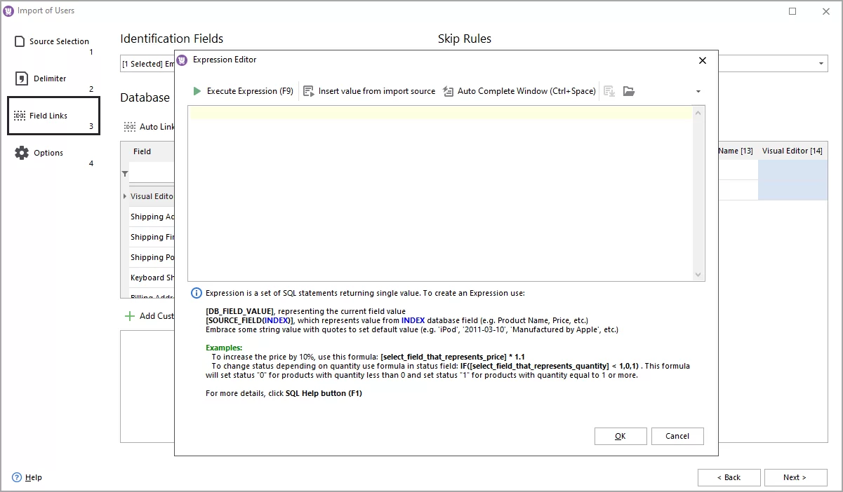Apply expressions to data during WooCommerce users import