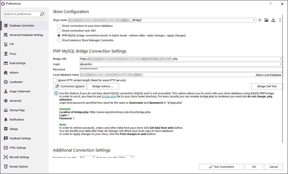 Change connection in Preferences