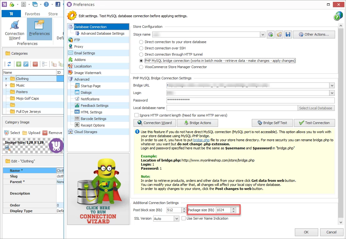 Specify Package Size ifor Bridge Connection
