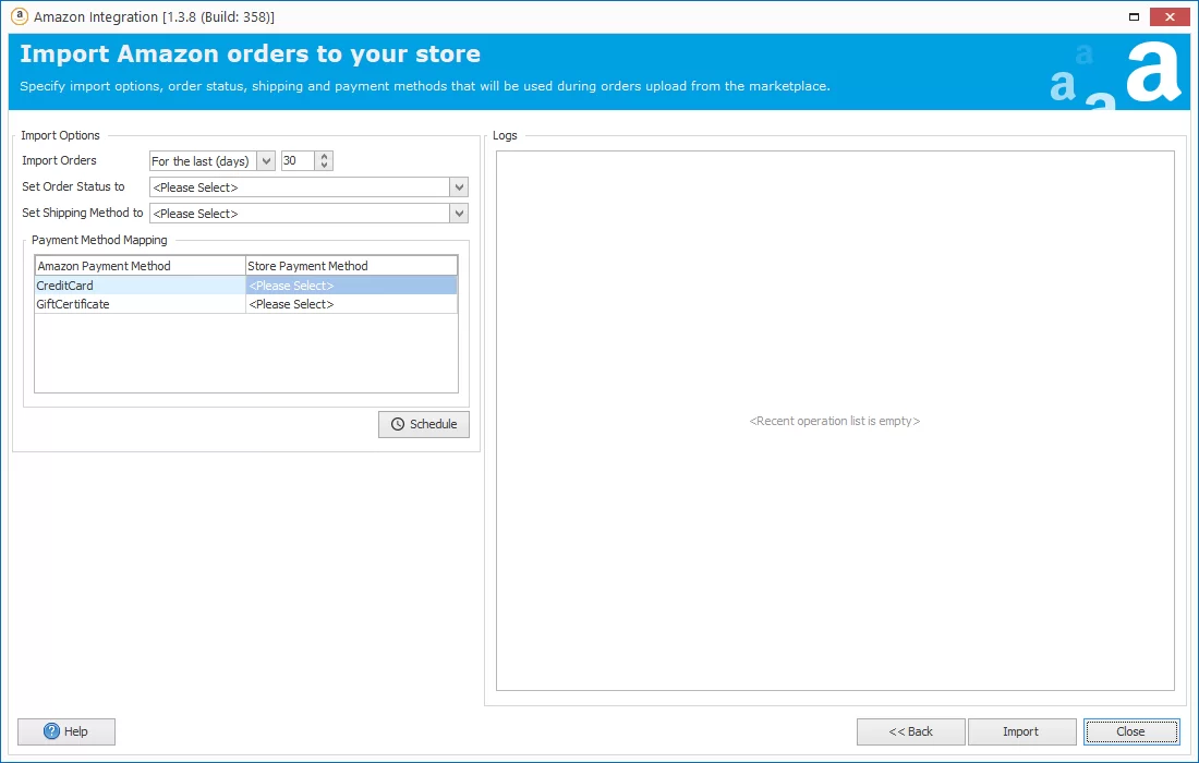 Import Amazon Orders Window