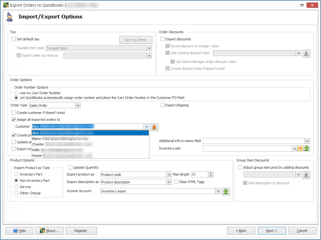 Export Orders Import Export Options Assign Customer
