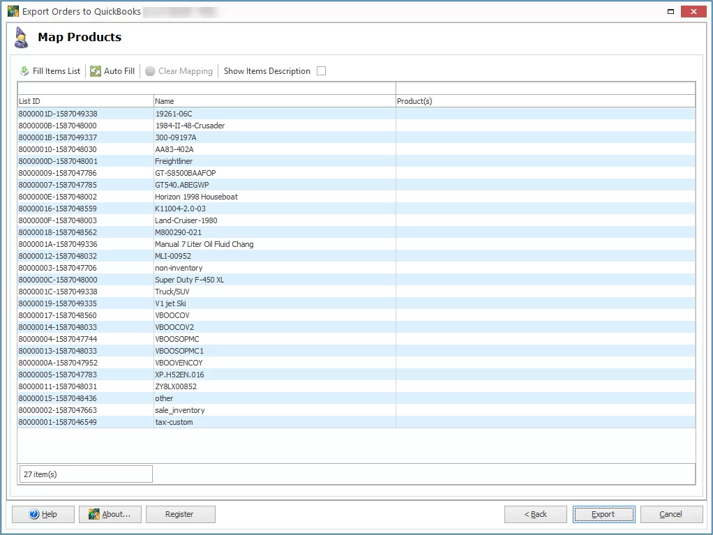 Export WooComerce Orders to QuickBooks Map Products