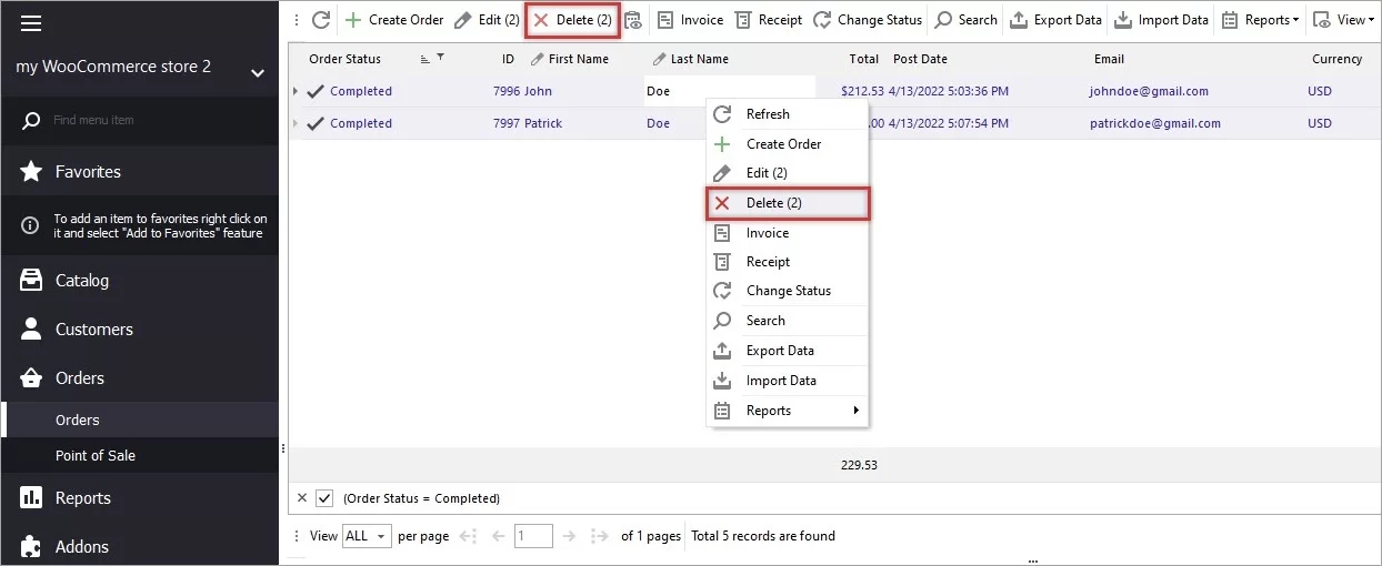 Orders Deletion in WooCommerce Manager