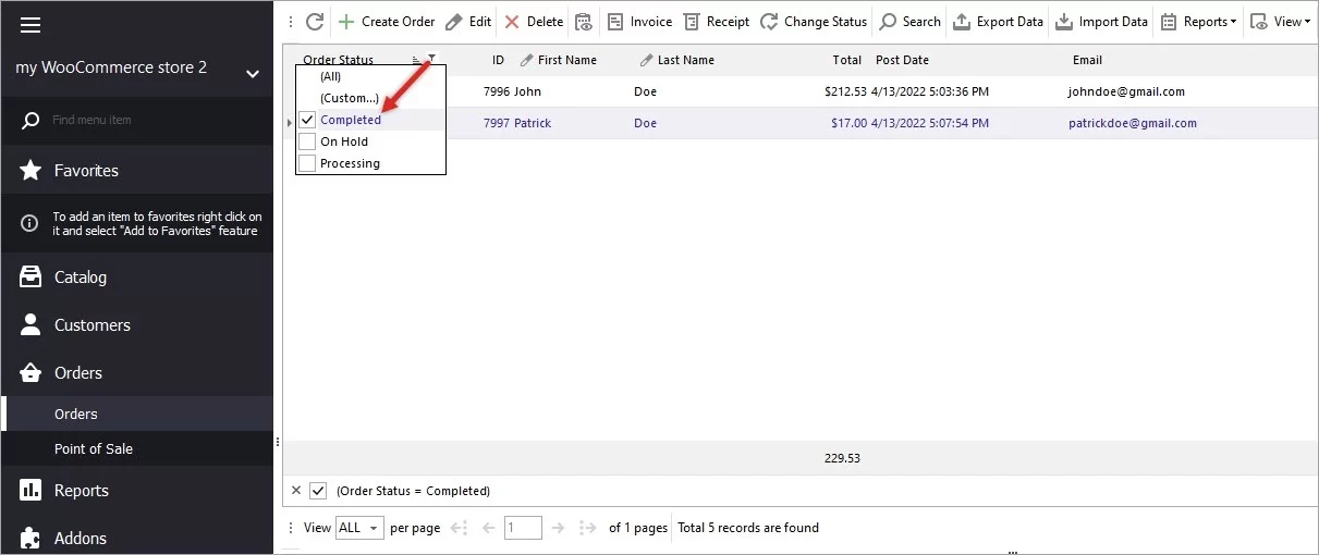 WooCommerce Orders for Deletion Filtered by Status