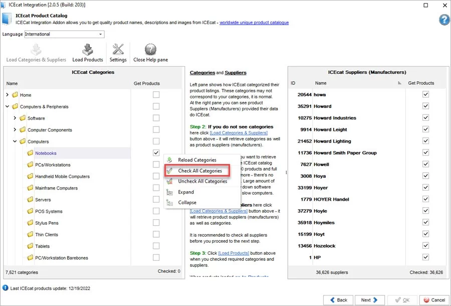 WooCommerce ICEcat Check Categories