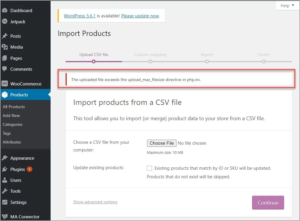 WooCommerce Import File Exceeds Limit