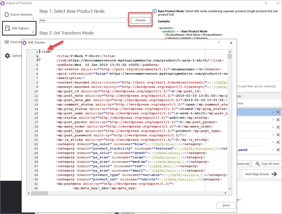 WooCommerce Store Manager XML Import Conversion Preview