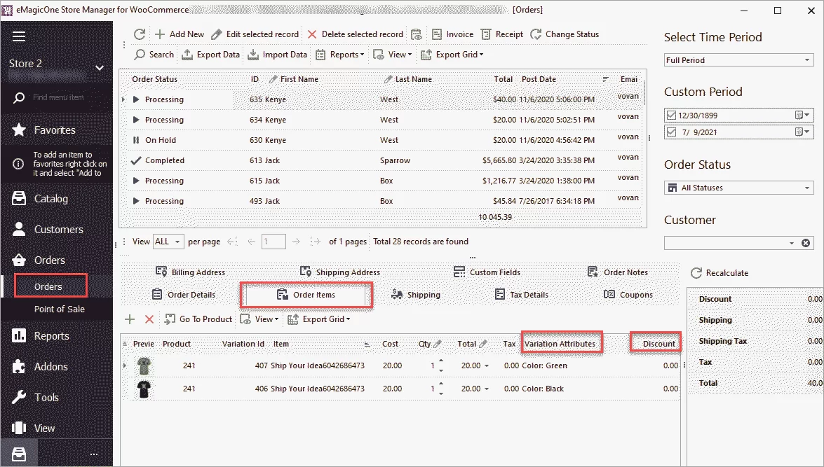 WooCommerce Store Manager Order Items Attributes Discount