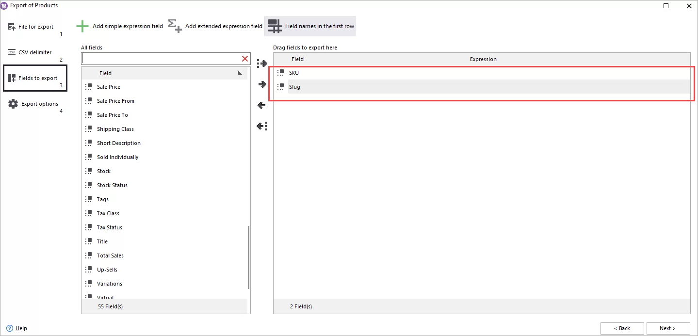 WooCommerce Store Manager Export Fields Slug