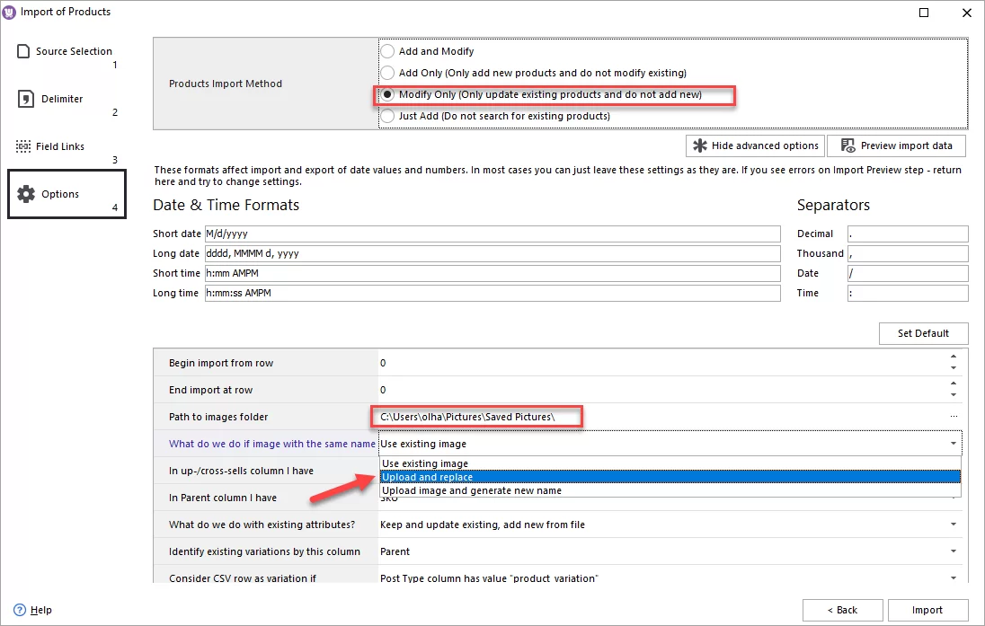 WooCommerce Store Manager Import Replace Image Option