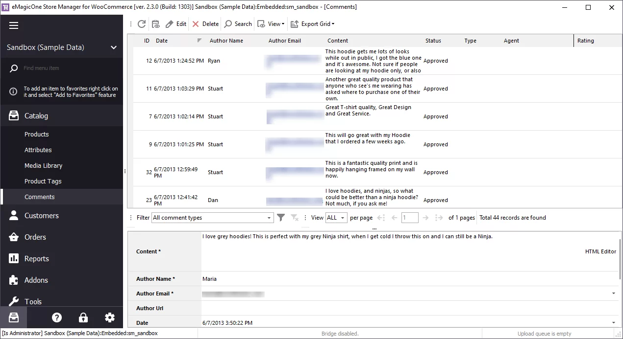 Comments Tab in WooCommerce Store Manager