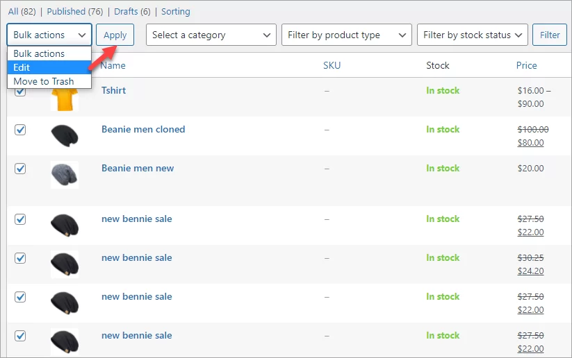 WooCommerce Products Edit