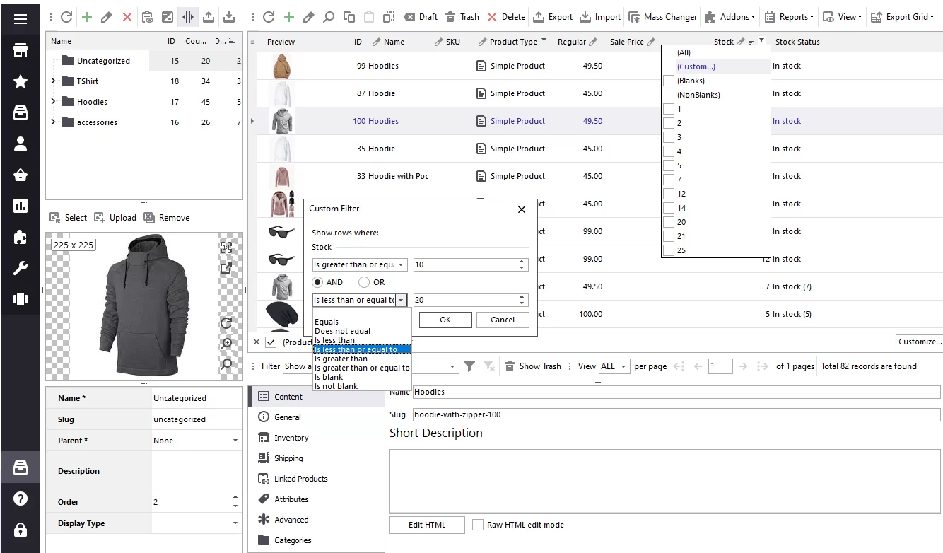 WooCommerce Store Manager Stock Field Custom Filter