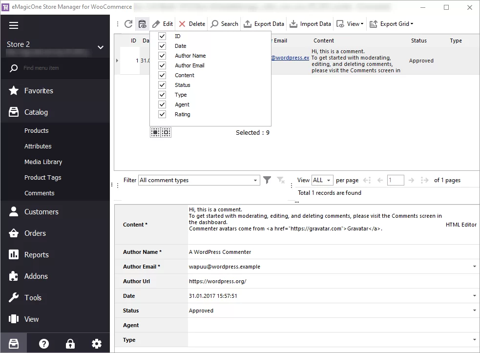 WooCommerce Store Manager Comments Customize Grid