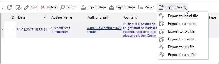 WooCommerce Store Manager Comments Grid Export