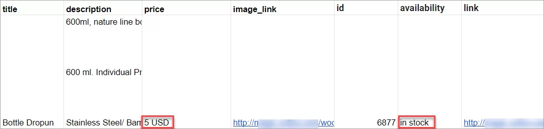 WooCommerce Feed Values