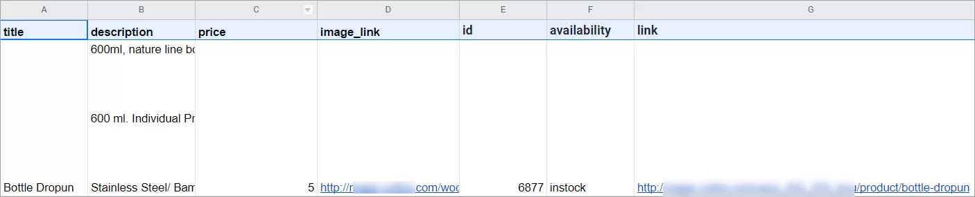 WooCommerce Google Feed Columns