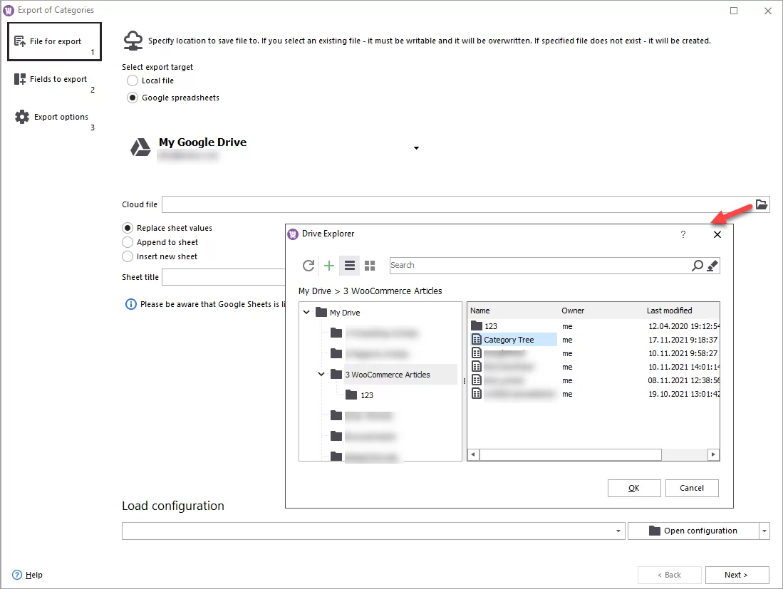 WooCommerce Category Export Select Sheet