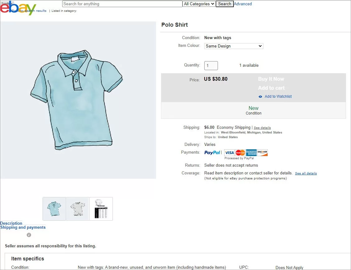 WooCommerce product exported to eBay