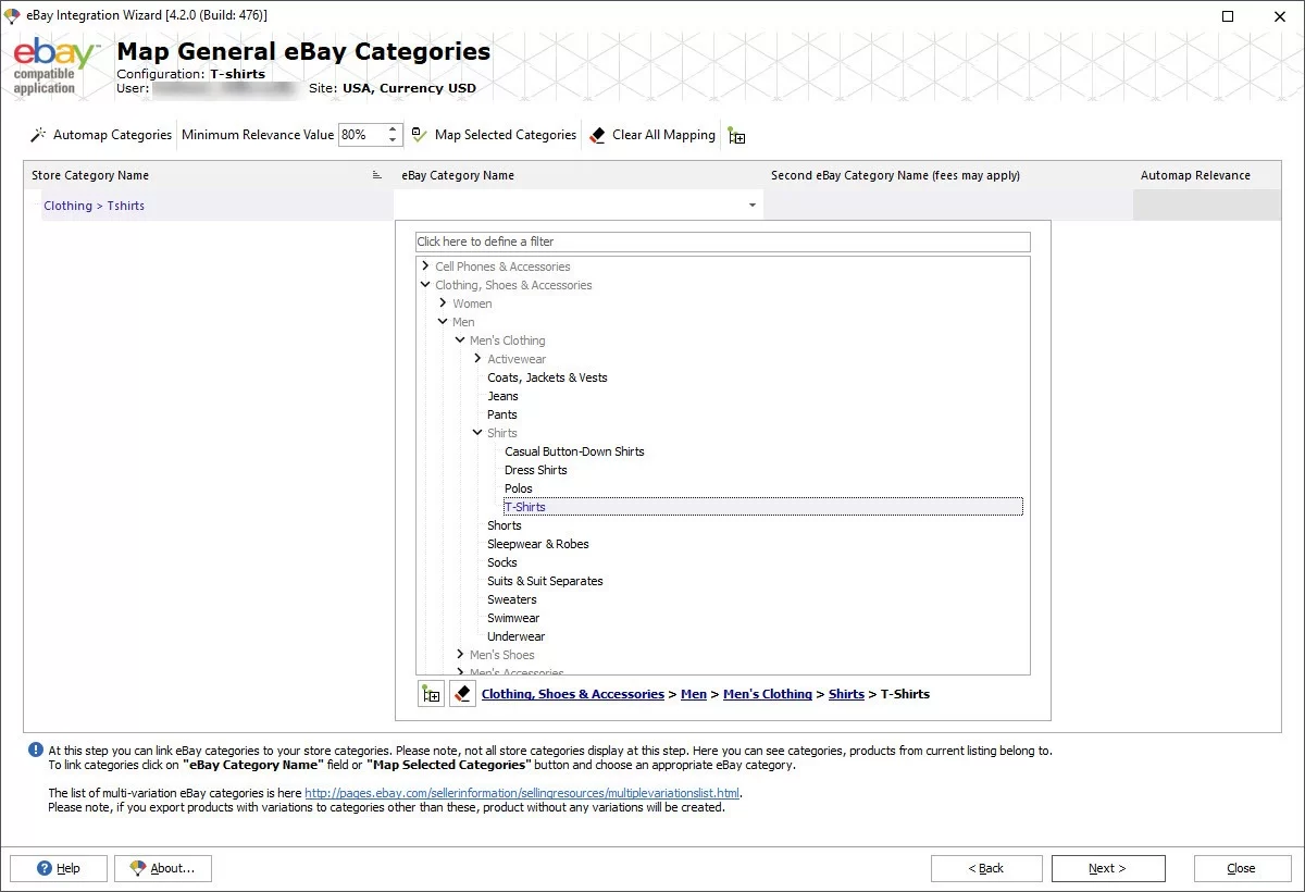 eBay export map general eBay categories