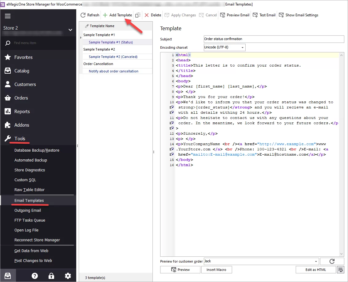 WooCommerce Store Manager Emails Add Template